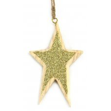 Χριστουγεννιάτικο Ξύλινο Αστέρι, Καφέ με Χρυσό Στρας (12cm)